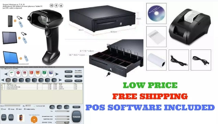 All in one Point of Sale POS system Includes Barcode Scanner Thermal Printer Cash