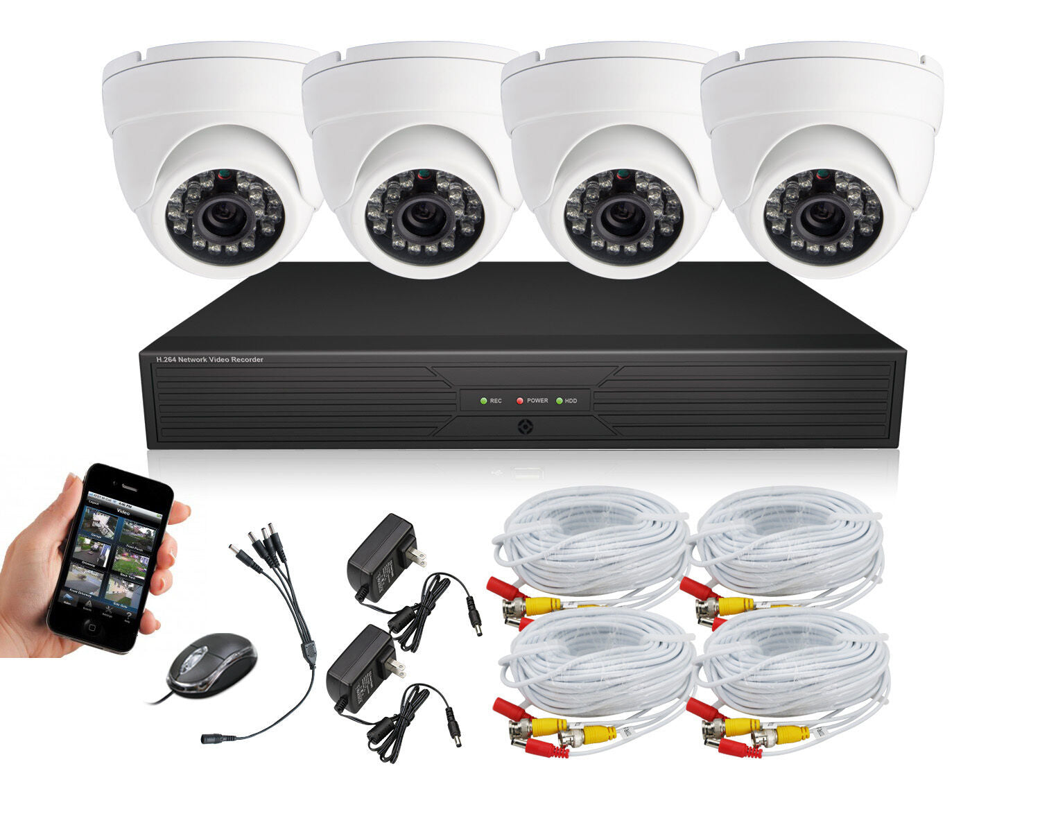 INDOOR Surveillance Cameras system, dvr kit, security camera 4 CH H.264 Smartphone