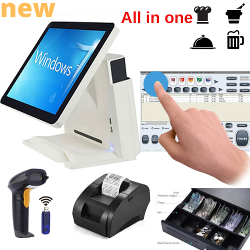 15" Point of sale POS system register Touch White screen restaurant retail Bar Deli includes accessories