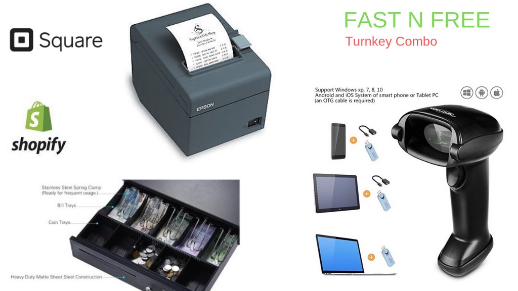 Square Shopify Point of Sale POS system Includes Barcode Scanner Thermal Printer Cash