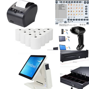 15" Point of sale POS system register Touch White screen 80 mm printer 10 paper rolls restaurant retail Bar Deli includes accessories